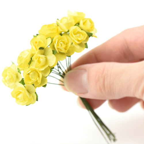 144 Pcs Mini Paper Rose Flowers (Yellow)