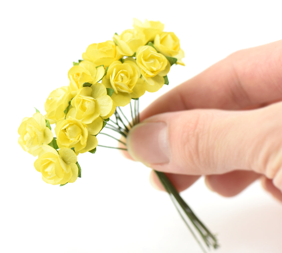 144 Pcs Mini Paper Rose Flowers (Yellow)