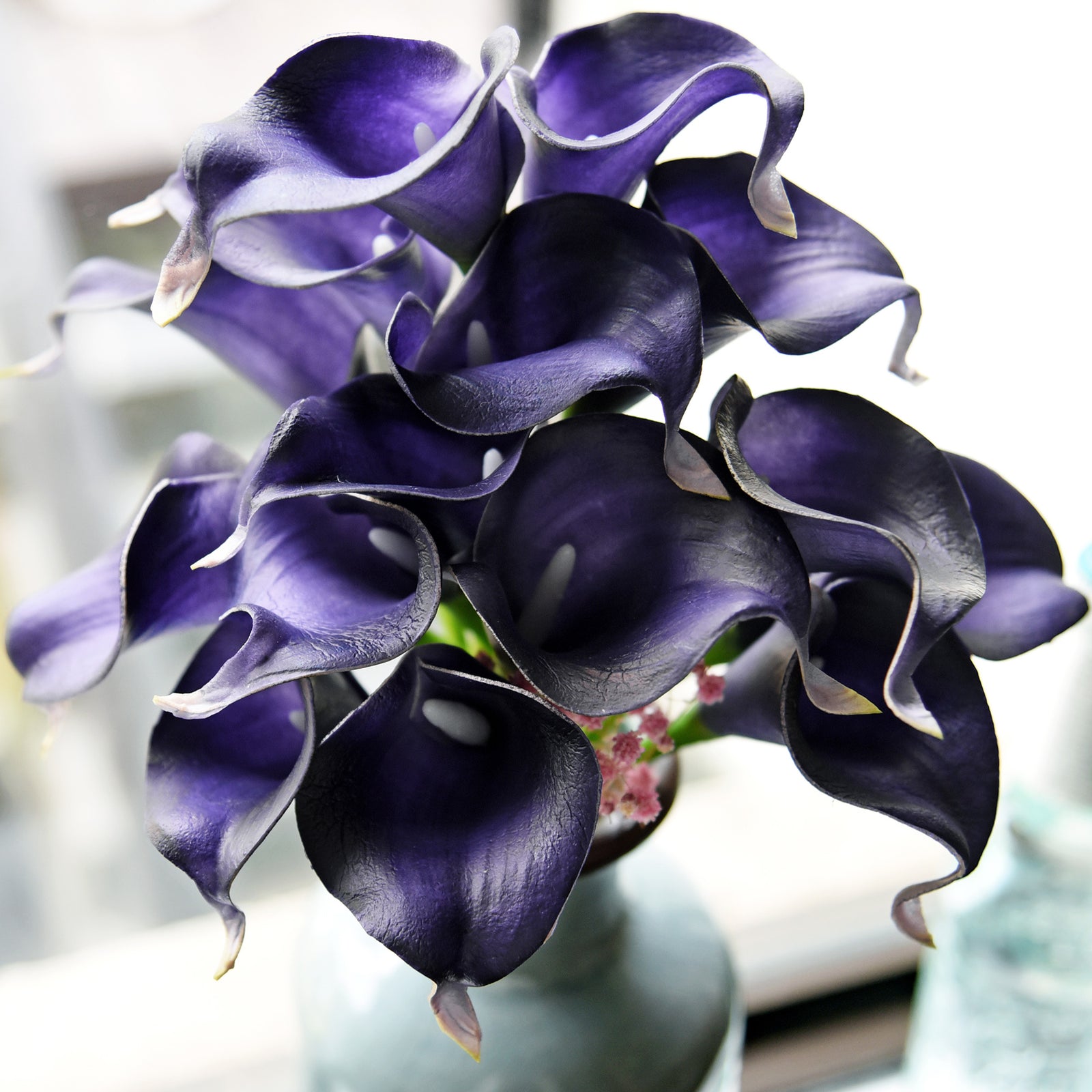 Dark Blue Violet Real Touch Calla Lilies Artificial Flower Bouquet 10 Stems