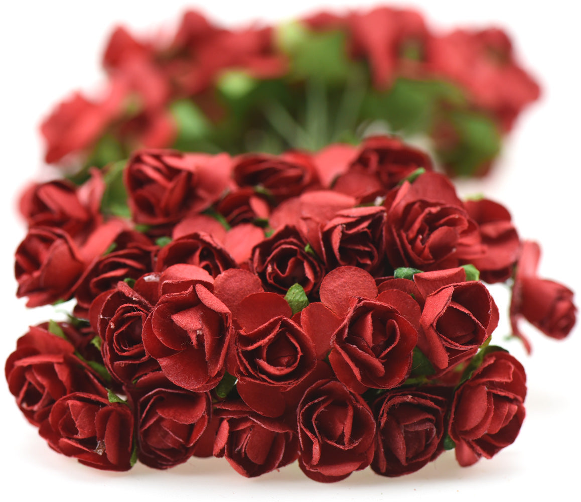 144 Pcs Mini Paper Rose Flowers (Red)