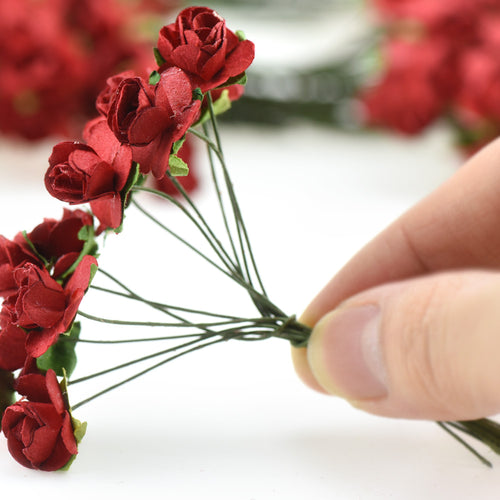 144 Pcs Mini Paper Rose Flowers (Red)