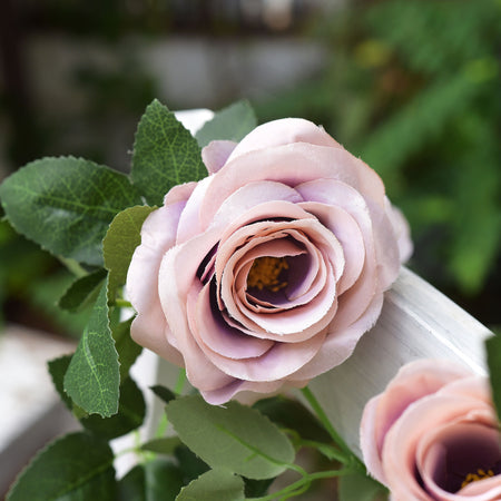 Artificial Silk Rose Garlands Vine Plant Flower Leaves (Smoky Purple) 2 Pcs