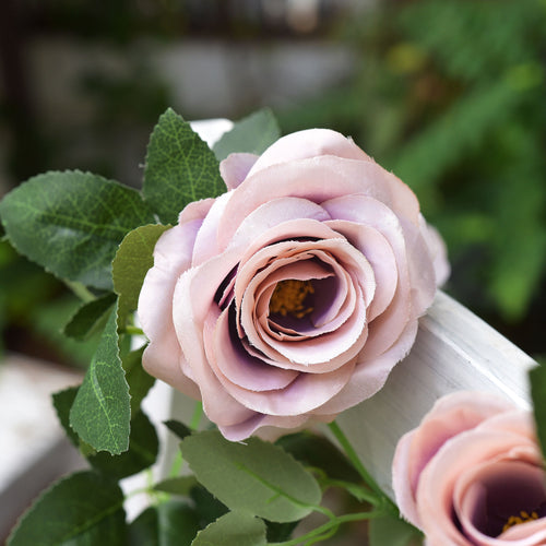 Artificial Silk Rose Garlands Vine Plant Flower Leaves (Smoky Purple) 2 Pcs