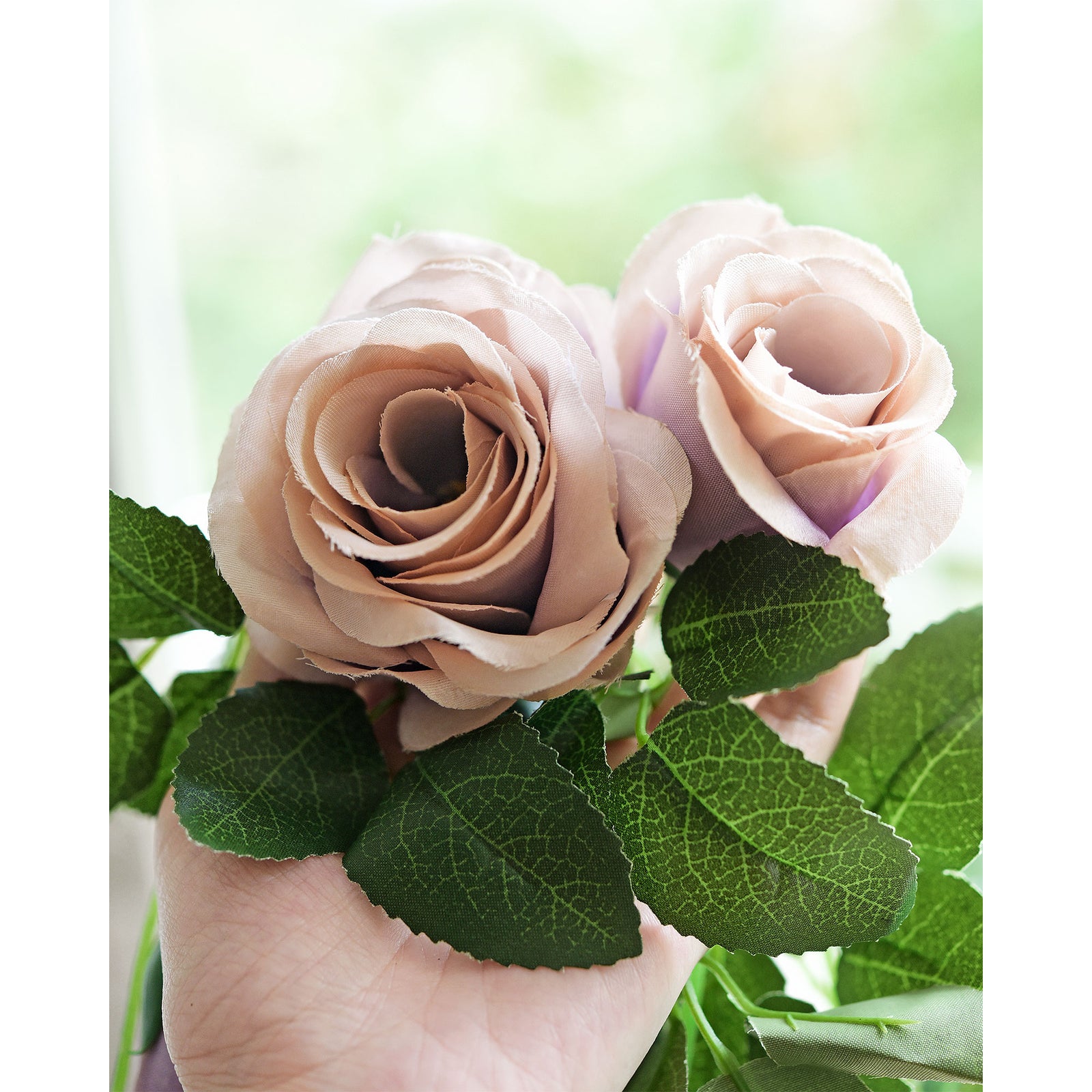 Artificial Silk Rose Garlands Vine Plant Flower Leaves (Smoky Purple) 2 Pcs