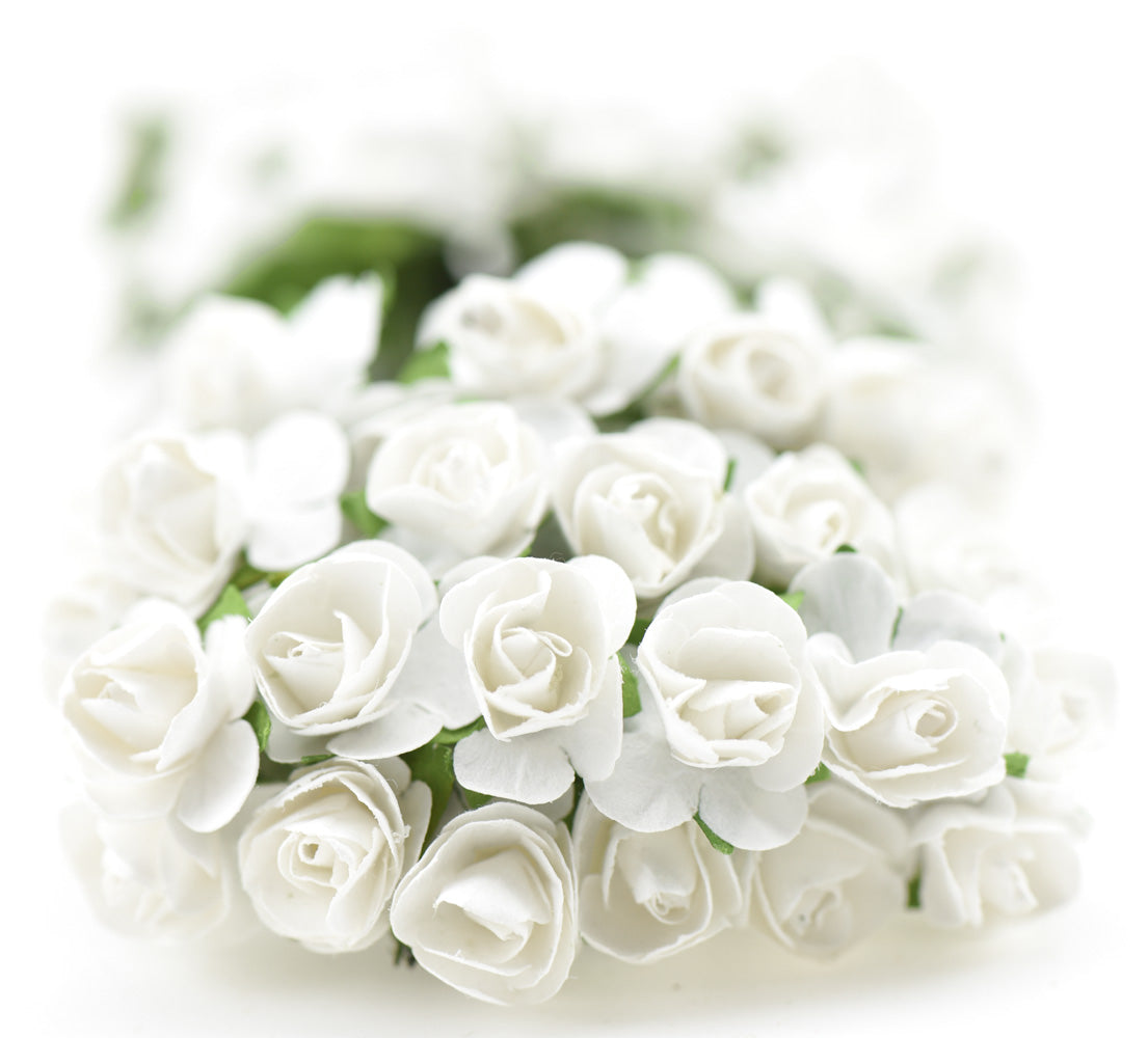 144 Pcs Mini Paper Rose Flowers (White)