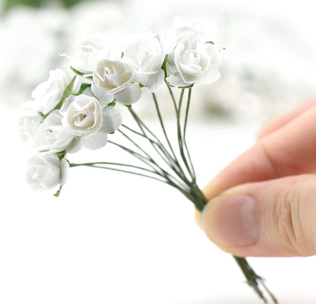 144 Pcs Mini Paper Rose Flowers (White)