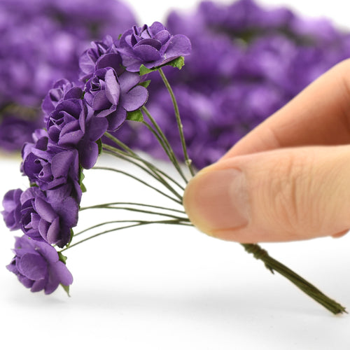 144 Pcs Mini Paper Rose Flowers (Purple)