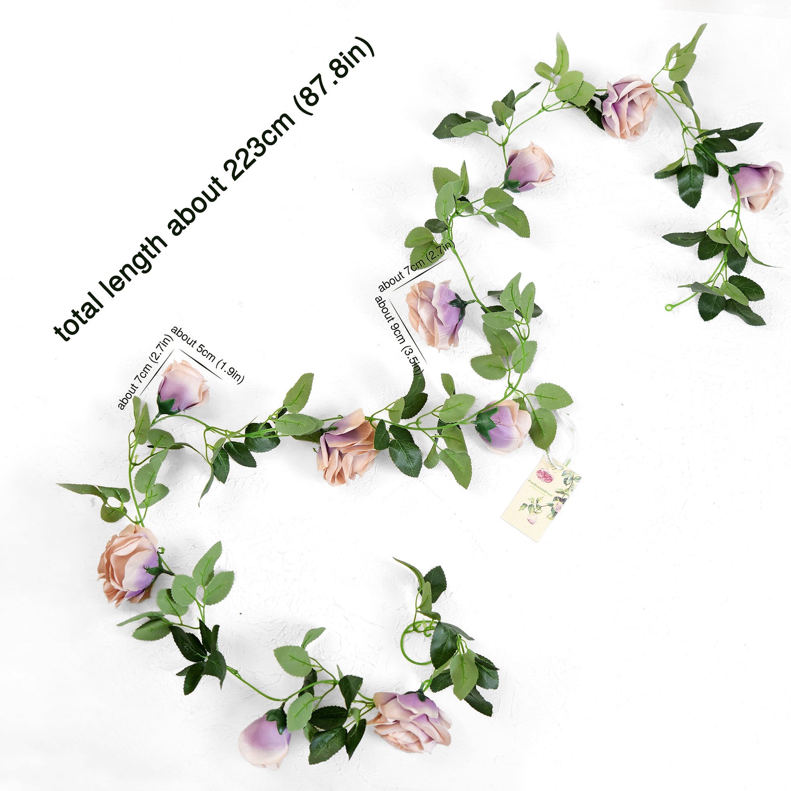 Artificial Silk Rose Garlands Vine Plant Flower Leaves (Smoky Purple) 2 Pcs