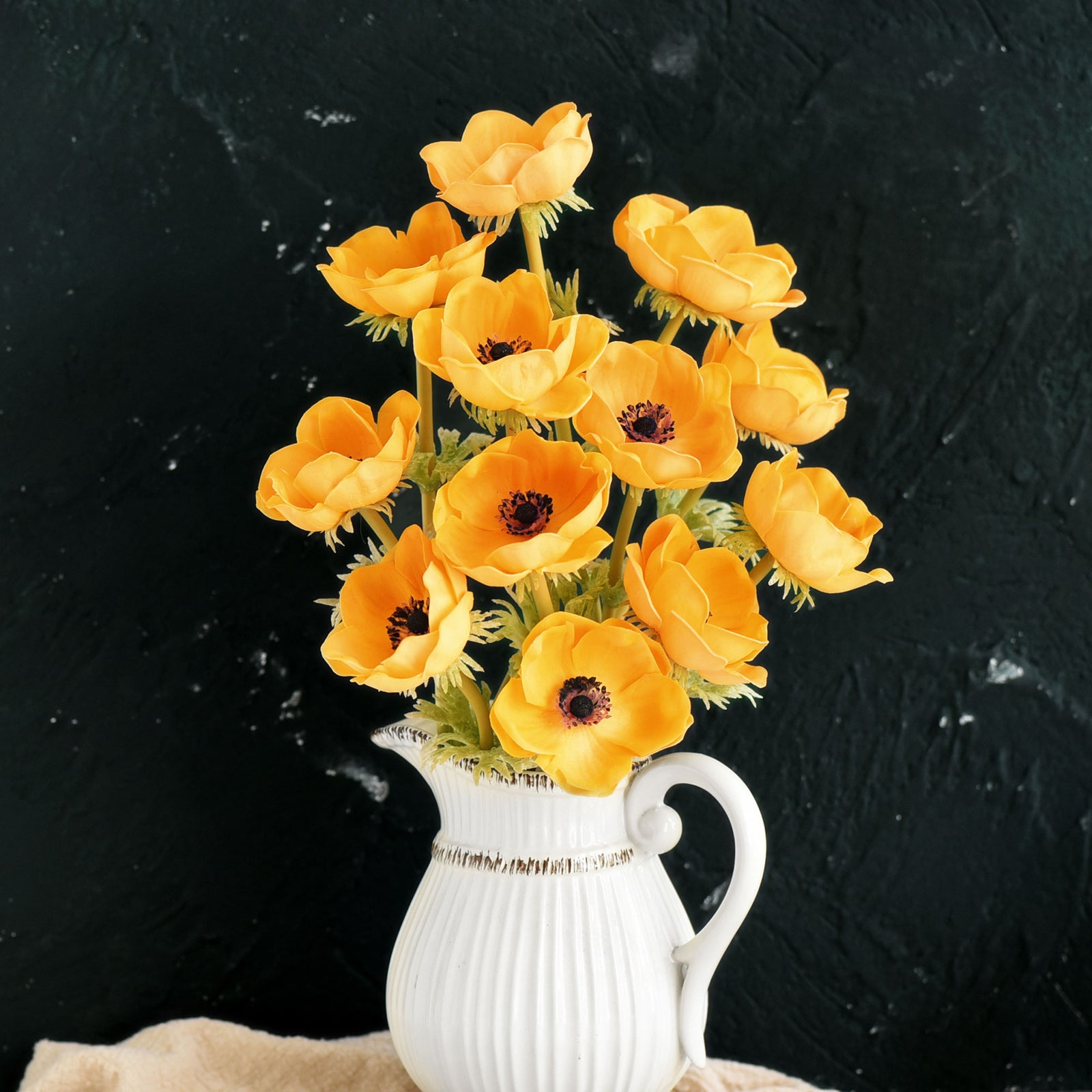 12 Long Stems of ‘Real Touch’ Artificial (Orange) Anemone Flowers, Wedding Bouquet Flower Arrangement, 45cm (17.7 inches)