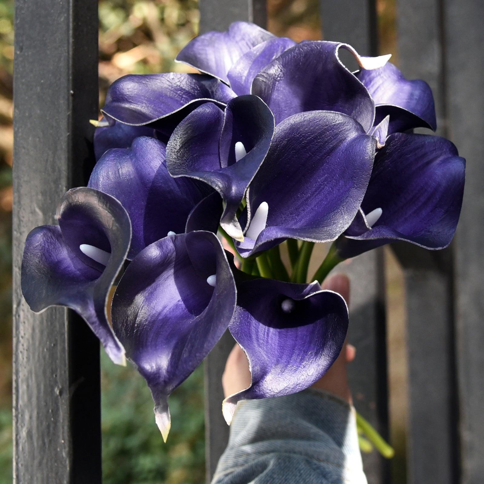 Dark Blue Violet Real Touch Calla Lilies Artificial Flower Bouquet 10 Stems