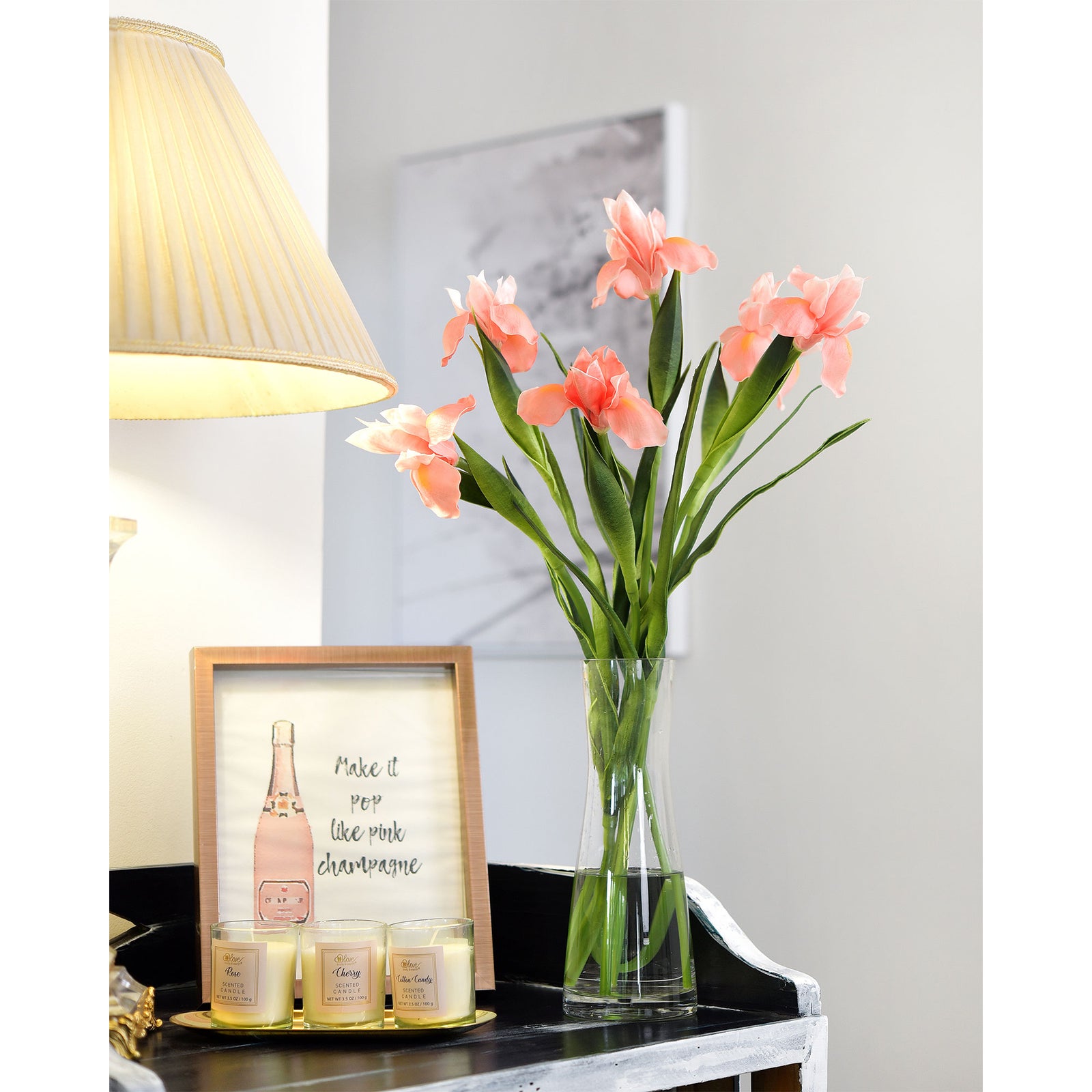 6 Long Stems Iris (Dark Pink) Real Touch Artificial Flower Bouquet