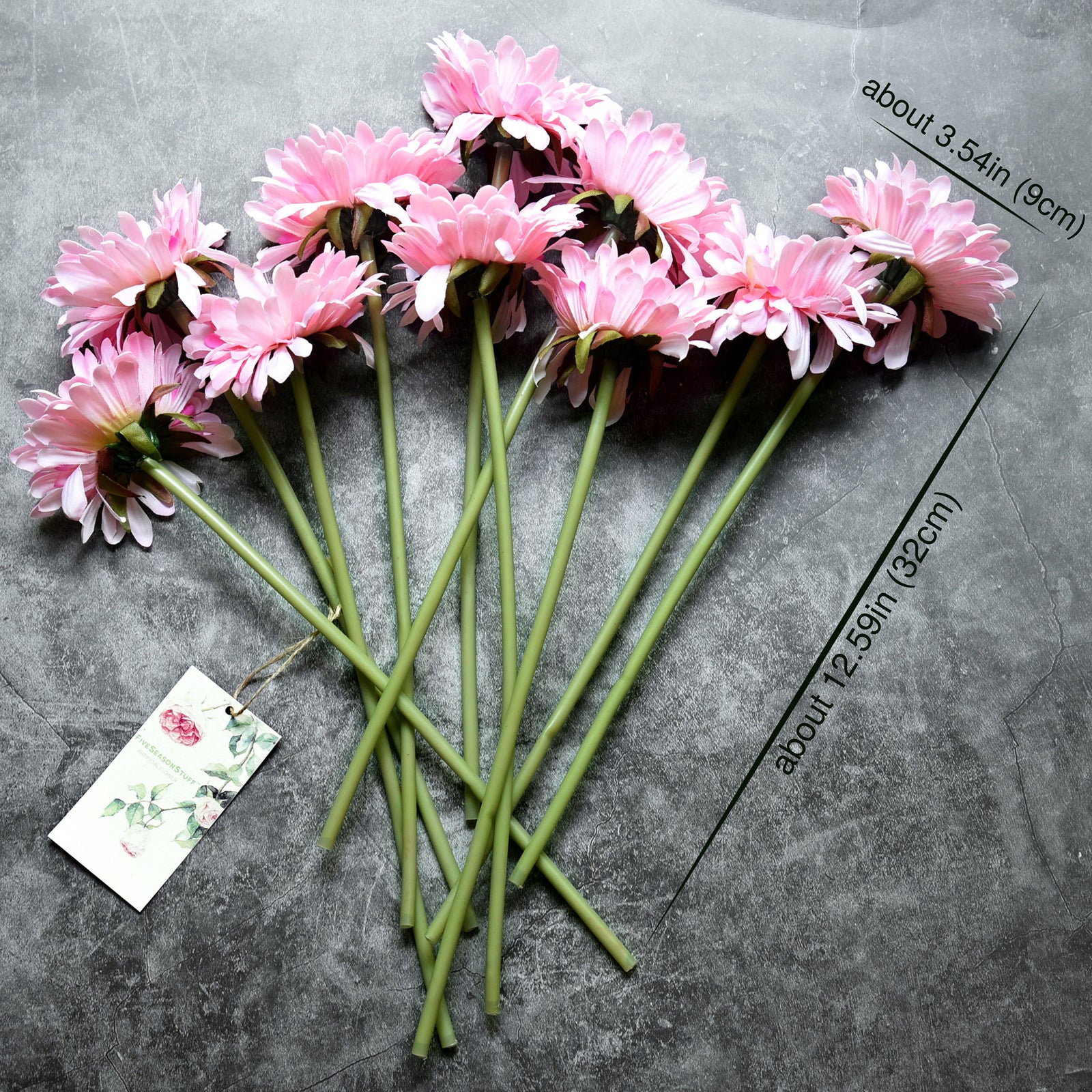 FiveSeasonStuff 10 Stems of Artificial Silk Gerbera Flowers & Bouquet, for Home Décor/DIY Flower Arrangement Decoration, 32cm (12.6 inches)