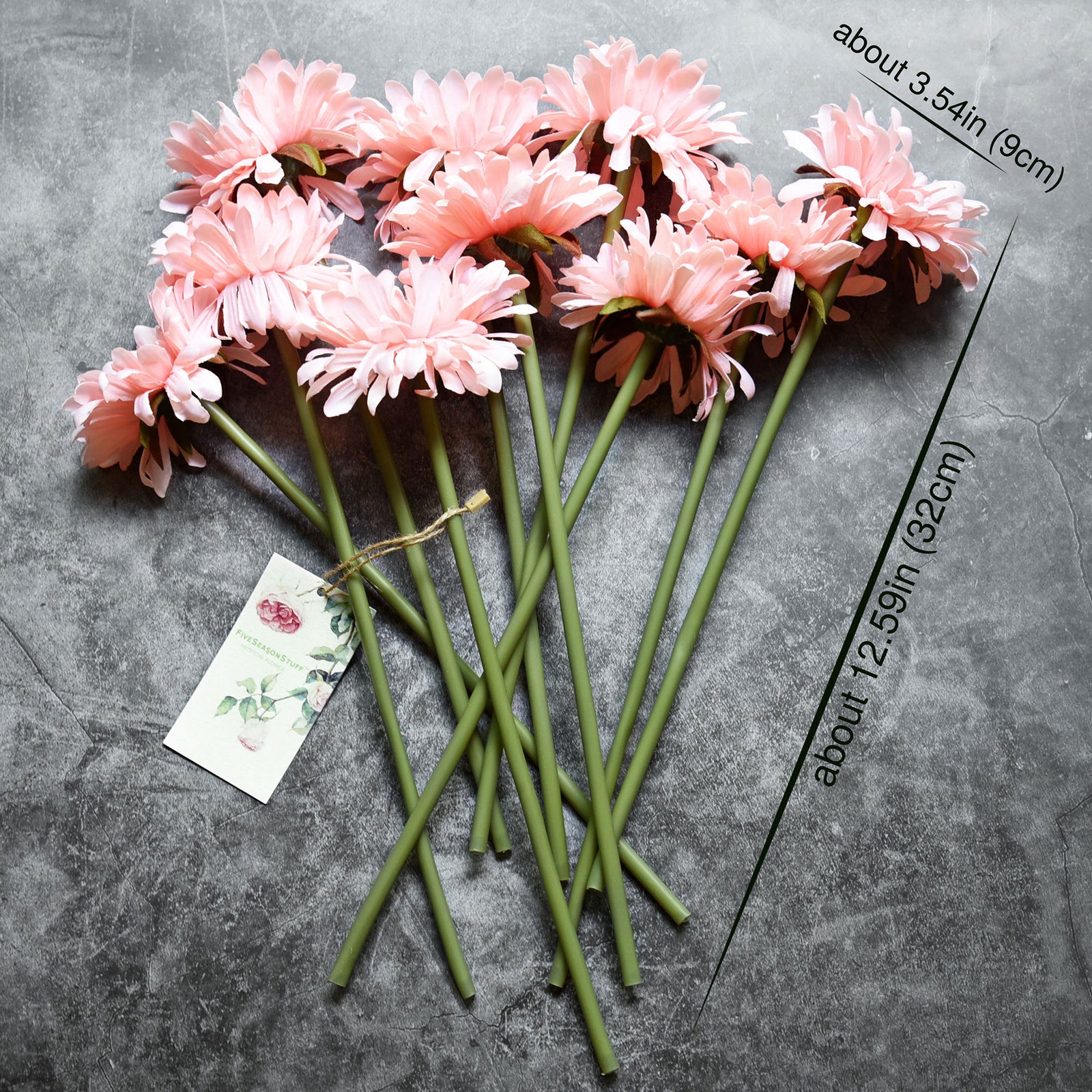 FiveSeasonStuff 10 Stems of Artificial Silk Gerbera Flowers & Bouquet, for Home Décor/DIY Flower Arrangement Decoration, 32cm (12.6 inches)