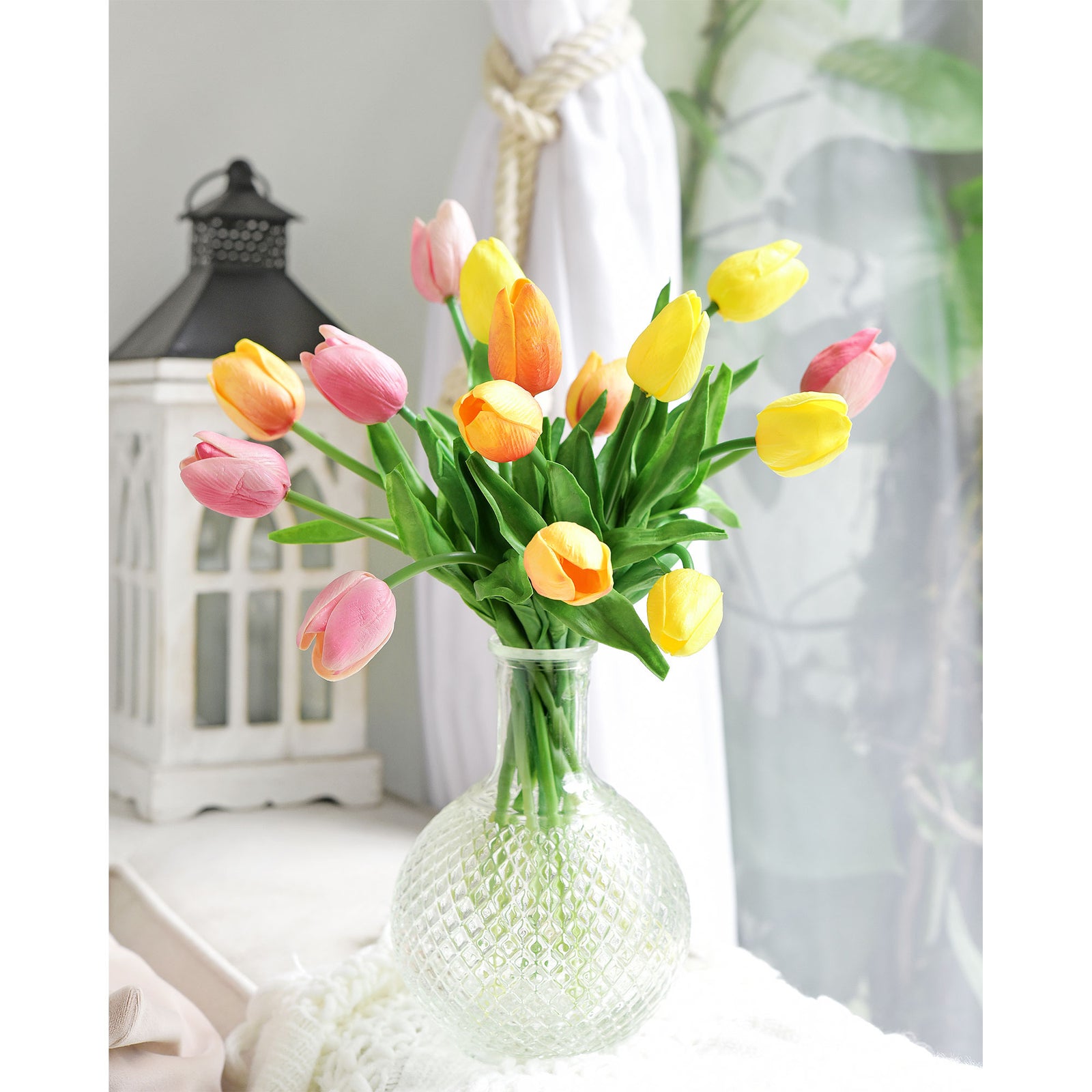 15 Stems Festive Bloom Real Touch Tulips Artificial Flowers Gift Boxed