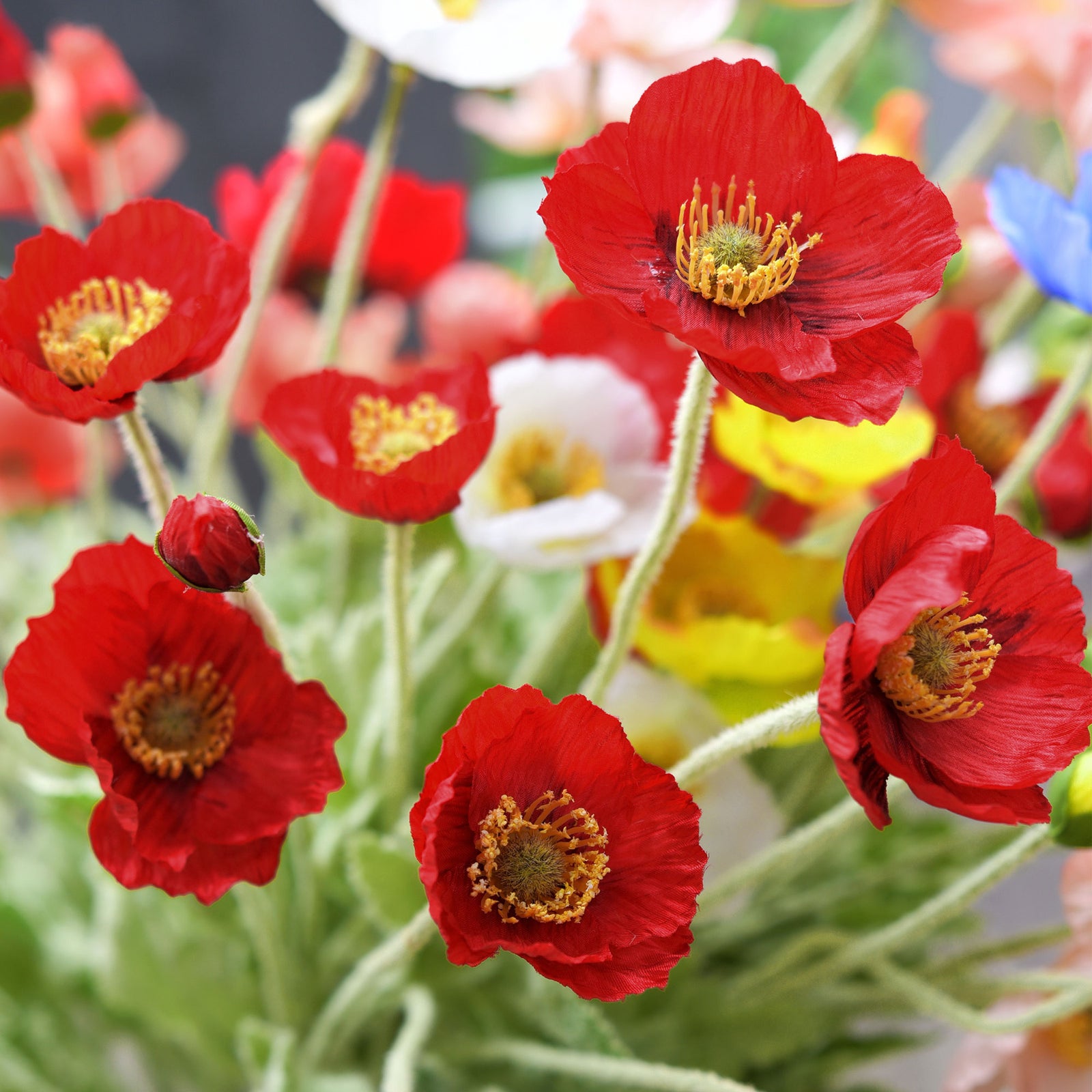 Red Silk Poppies Artificial Flower Bouquet for Remembrance Home Wedding 6 Stems 23.6'' (60cm)