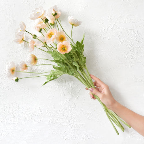 Champange Pink Silk Poppies Artificial Flower Bouquet for Remembrance Home Wedding 6 Stems 23.6'' (60cm)