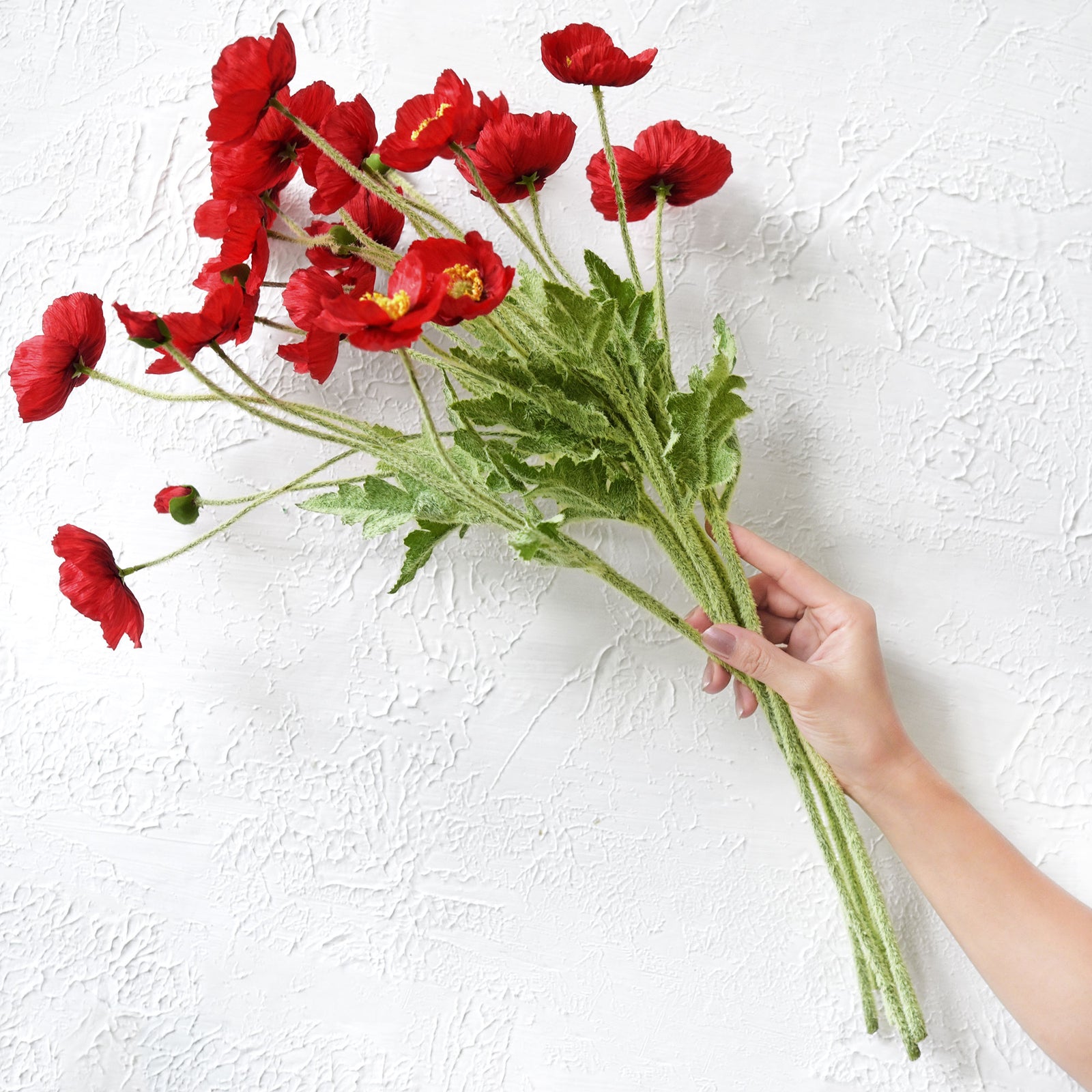 Red Silk Poppies Artificial Flower Bouquet for Remembrance Home Wedding 6 Stems 23.6'' (60cm)