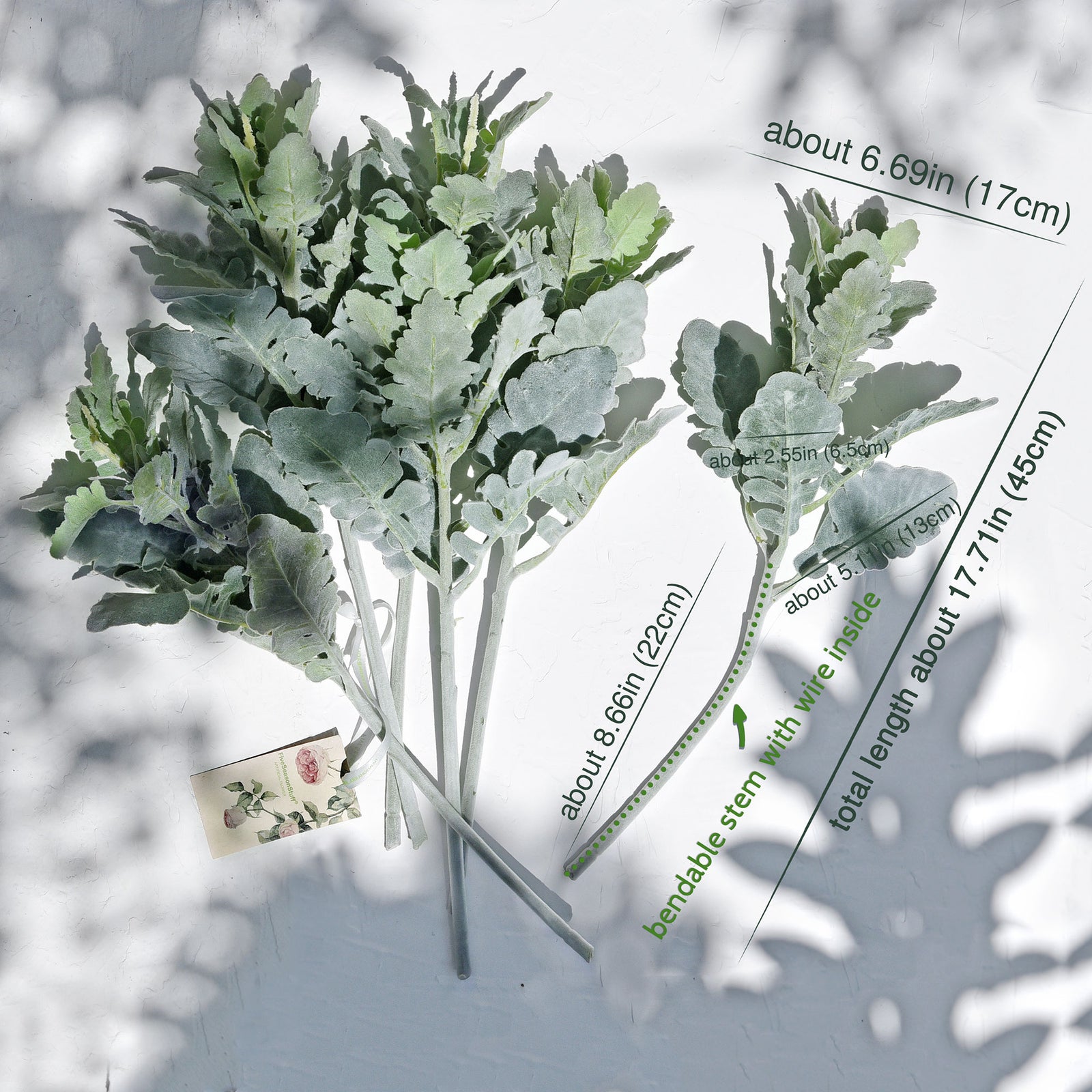 FiveSeasonStuff Dusty Miller Artificial Greenery Bush Plants for Wedding Flower Fillers DIY Bouquets and Floral Arrangements (6 Stems 18 inches Tall)