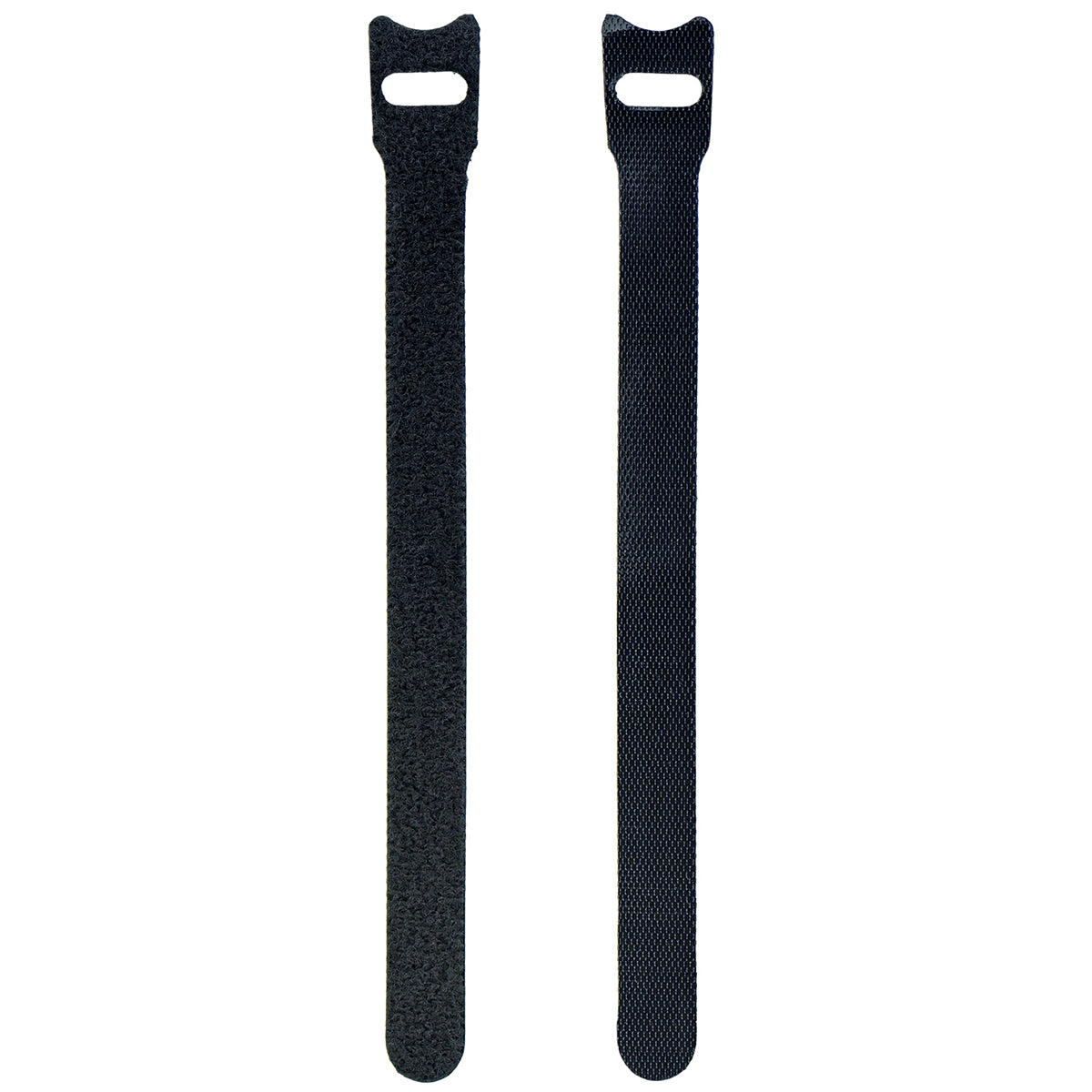 Displaying of two upright black nylon cable ties  