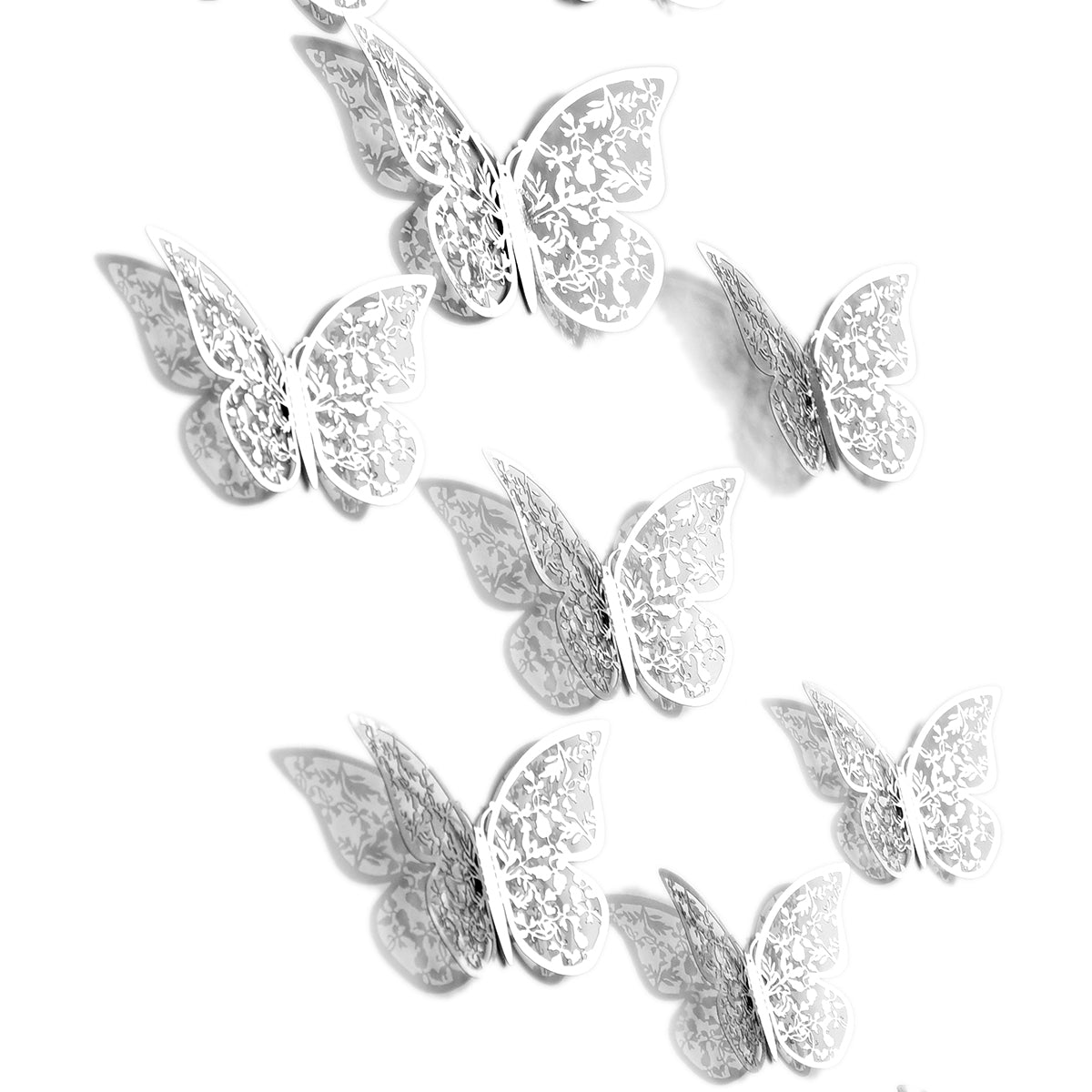 7 pieces silver butterflies with white background