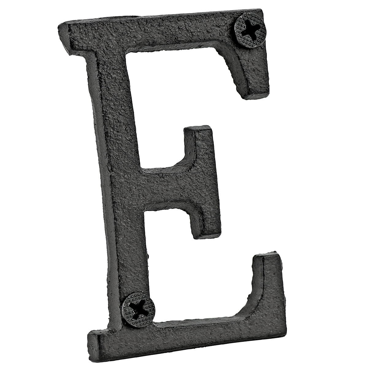 A cast iron house letter sign ‘E’ with white background 