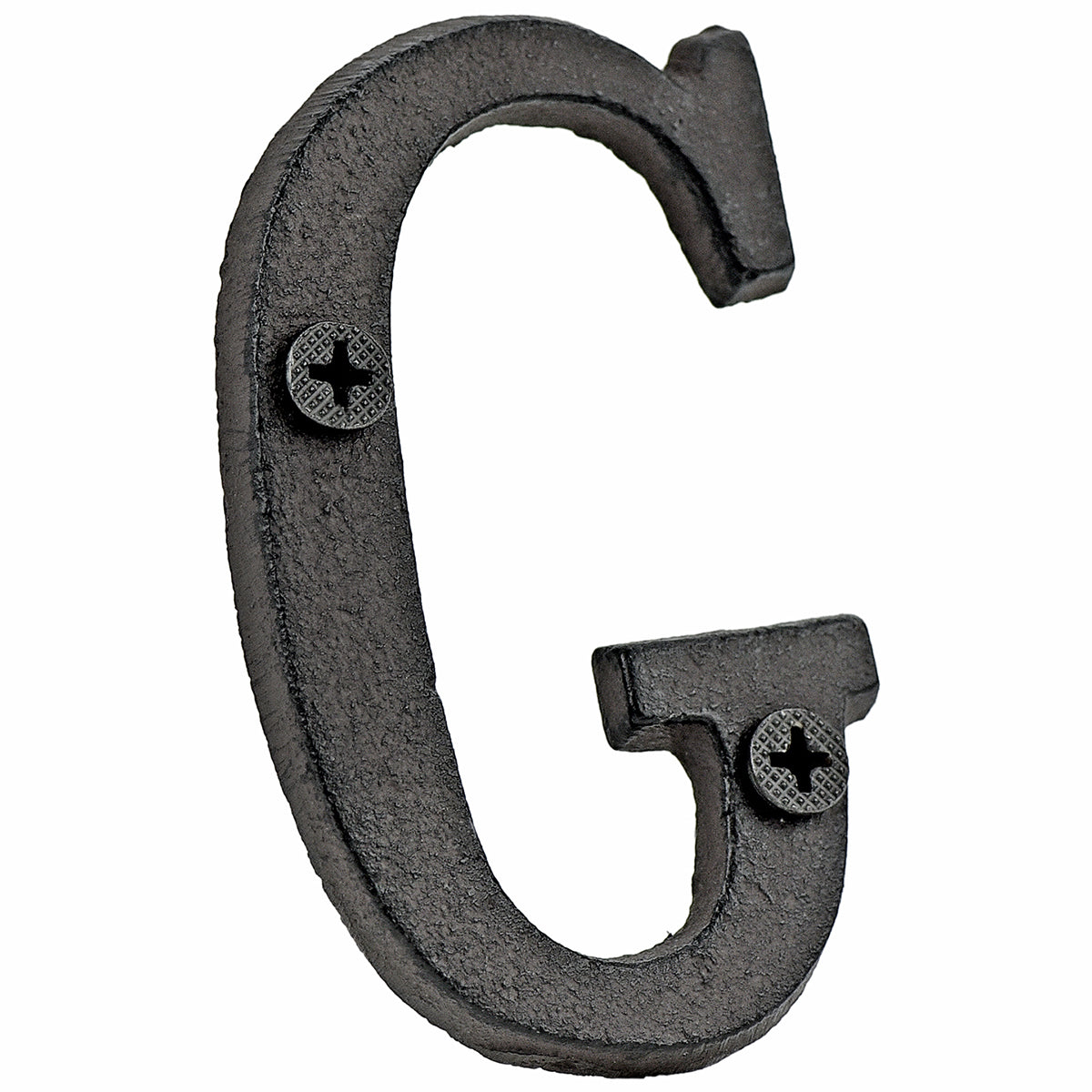 A cast iron house letter sign ‘G’ with white background 