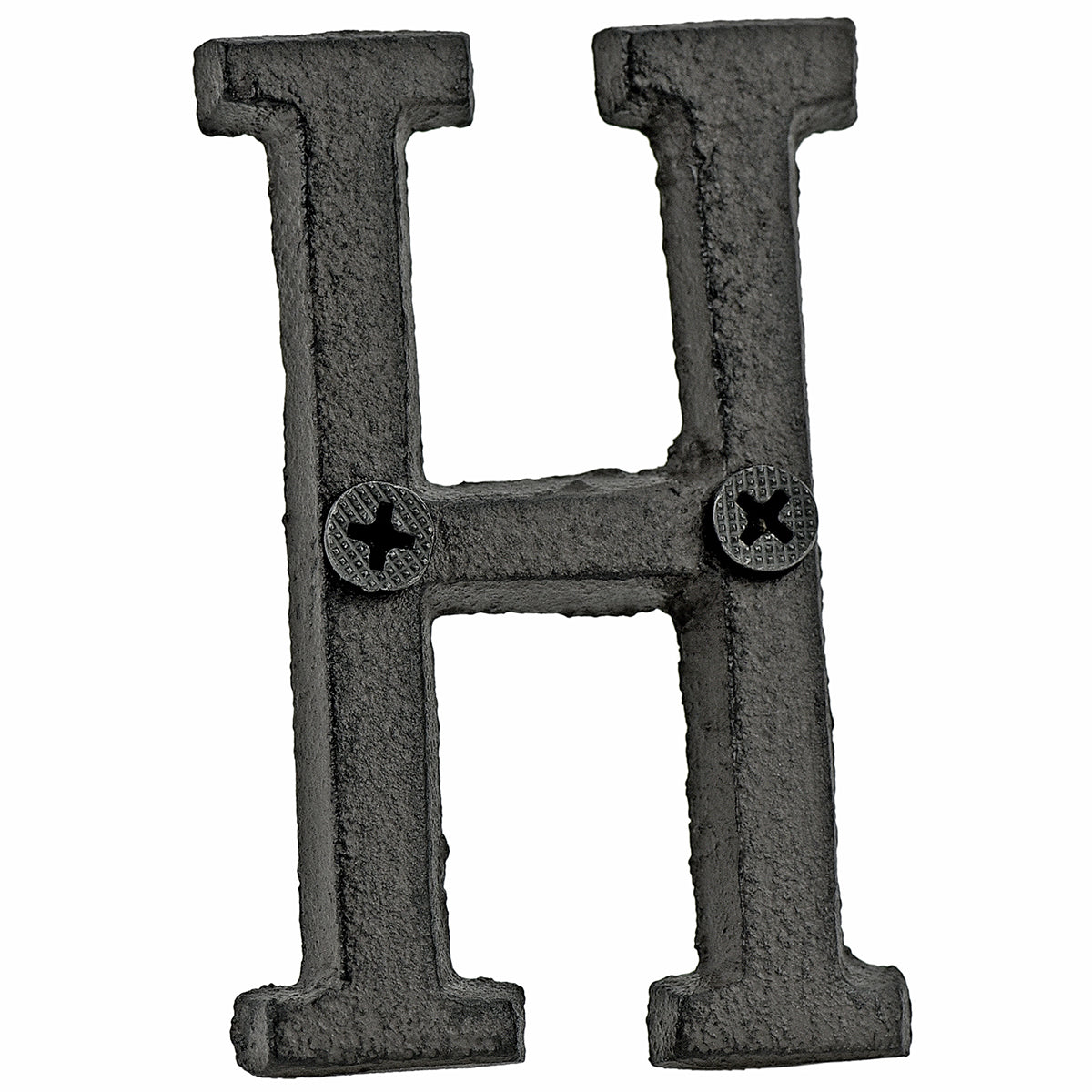 A cast iron house letter sign ‘H’ with white background 