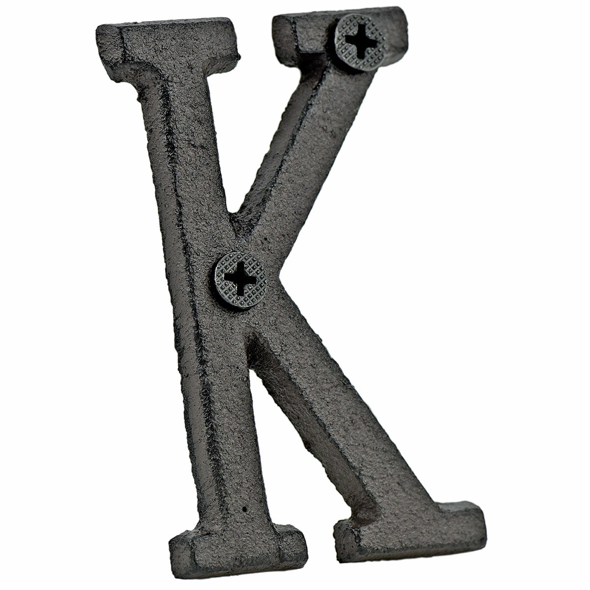 A cast iron house letter sign ‘K’ with white background 