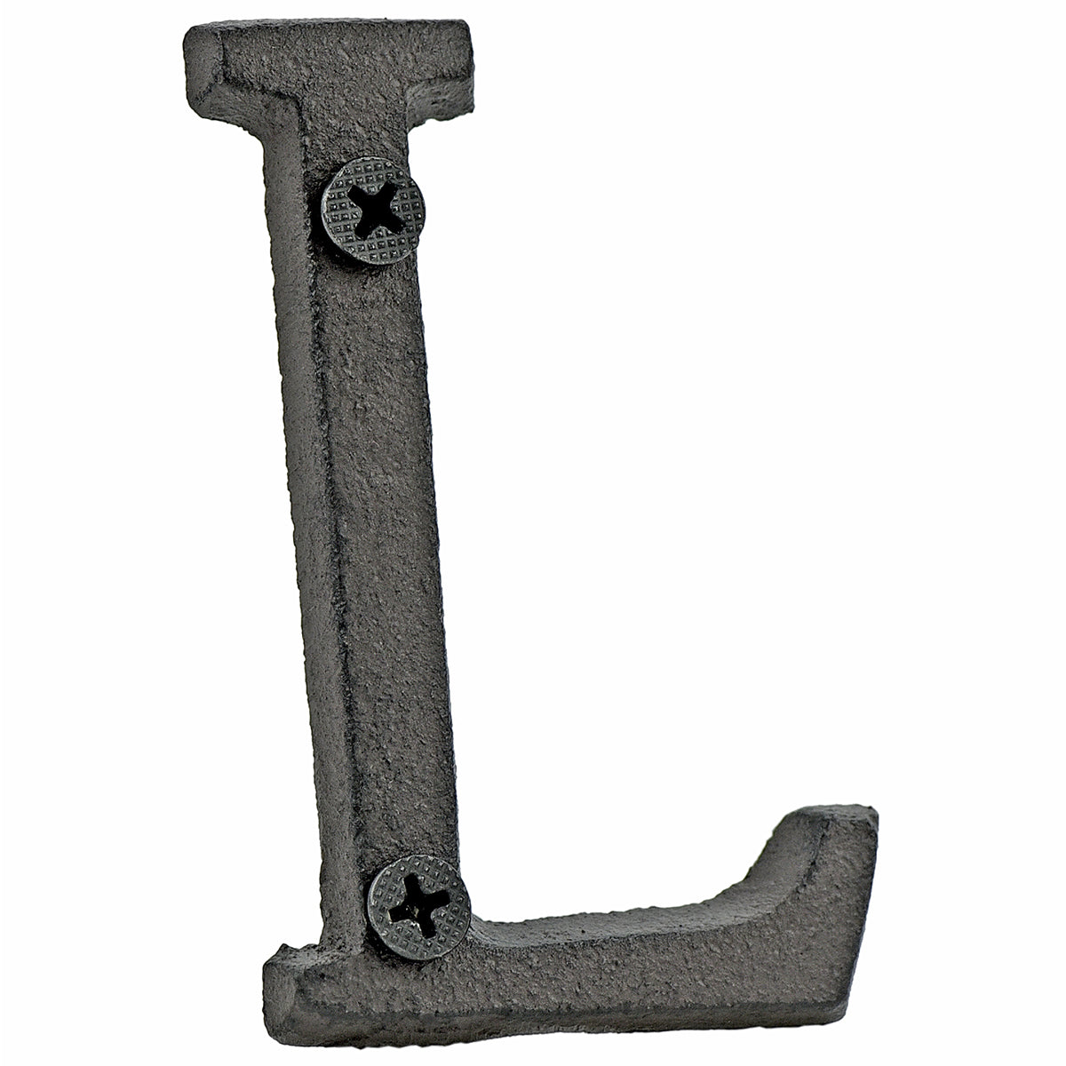 A cast iron house letter sign ‘L’ with white background 