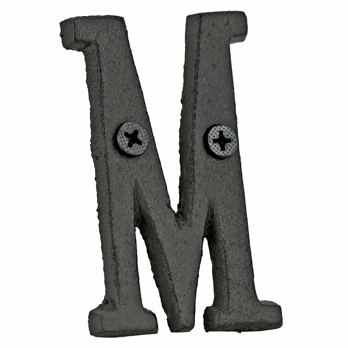 A cast iron house letter sign ‘M’ with white background 