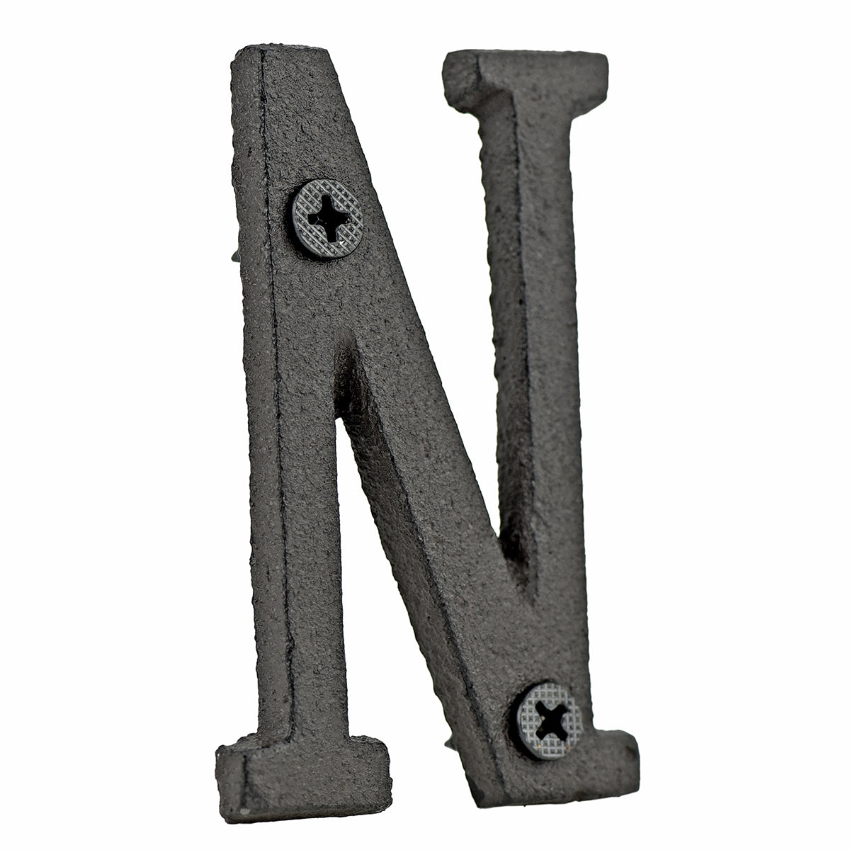 A cast iron house letter sign ‘N’ with white background 