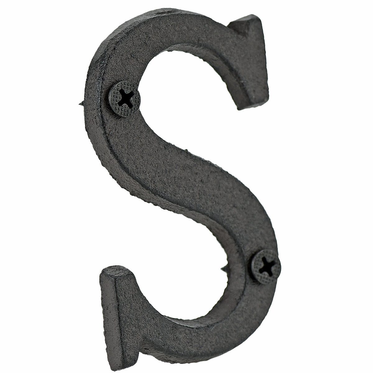 A cast iron house letter sign ‘S’ with white background 