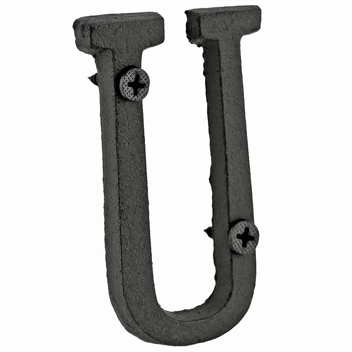 A cast iron house letter sign ‘U’ with white background 