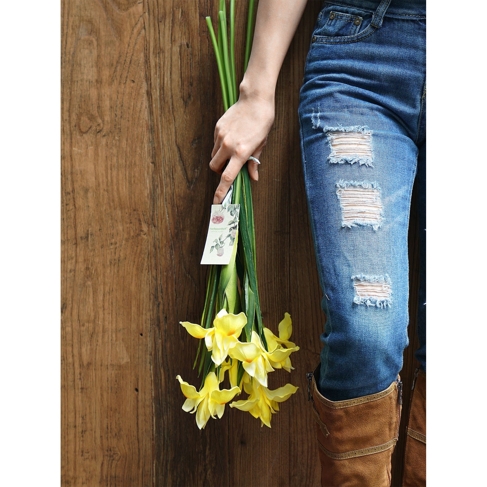 6 Long Stems Iris (Yellow) Real Touch Artificial Flower Bouquet