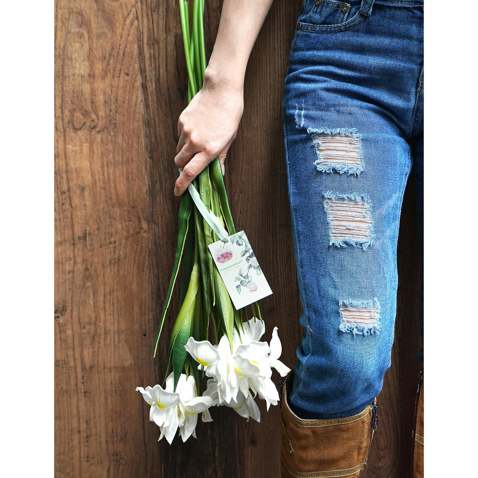 6 Long Stems Iris (White) Real Touch Artificial Flower Bouquet