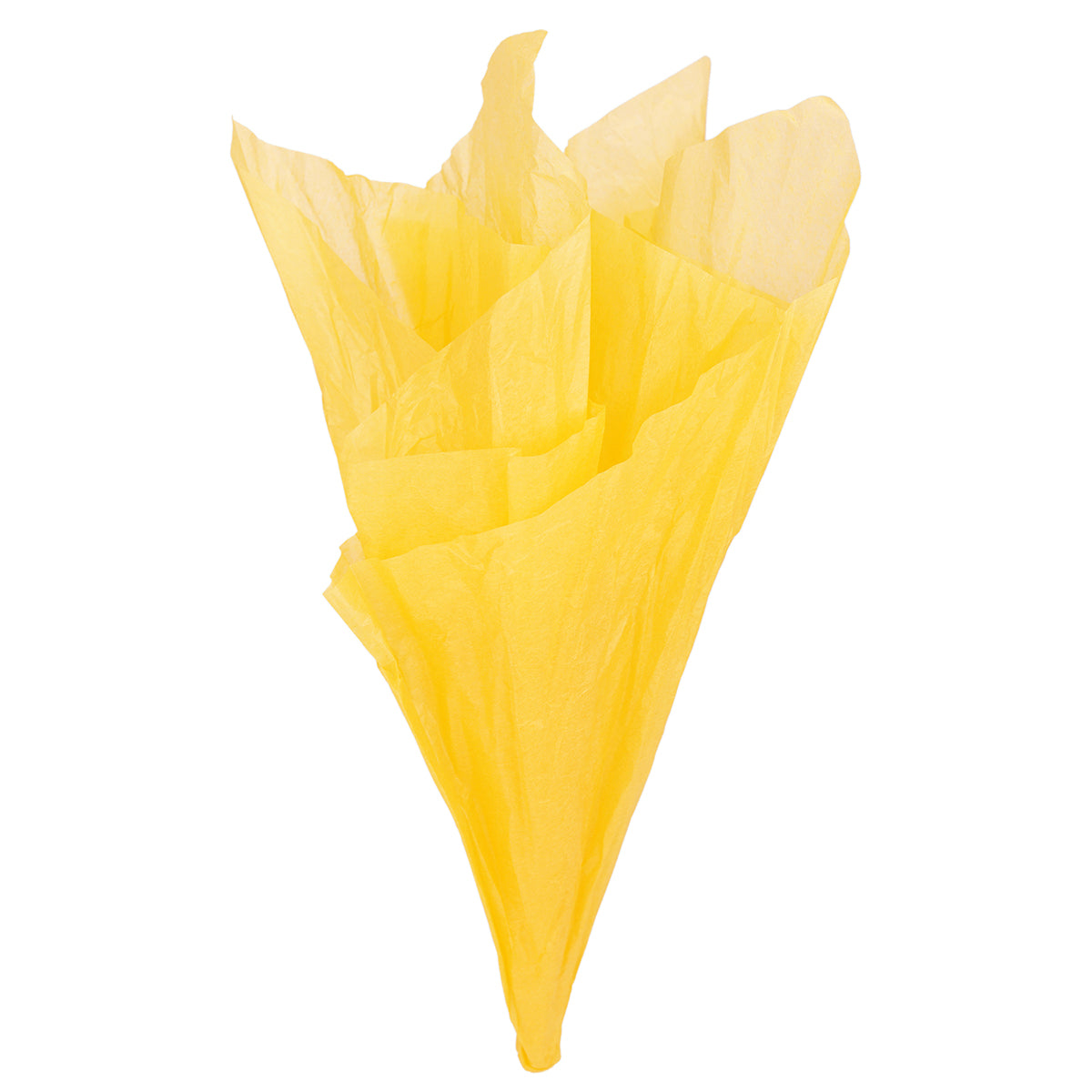 Displaying of a dark yellow tissue paper in ice cream cone shape