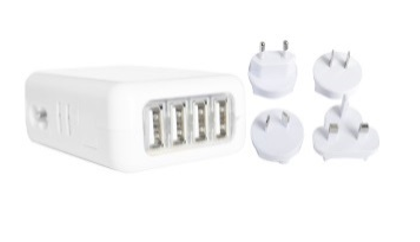 4 Port Power USB Travel Adapter for Worldwide Traveling (White)