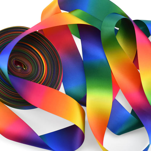 38mm [45 metres/50 Yards] Rainbow Gradient Polyester Ribbon | Party Festive Gift Wrap Scrapbooking Decoration
