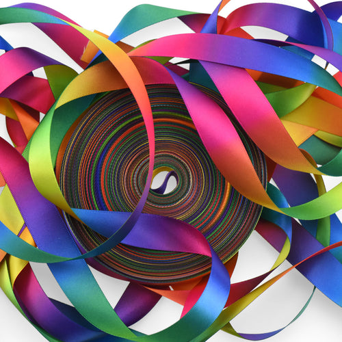 25mm [45 metres/50 Yards] Rainbow Gradient Polyester Ribbon | Party Festive Gift Wrap Scrapbooking Decoration