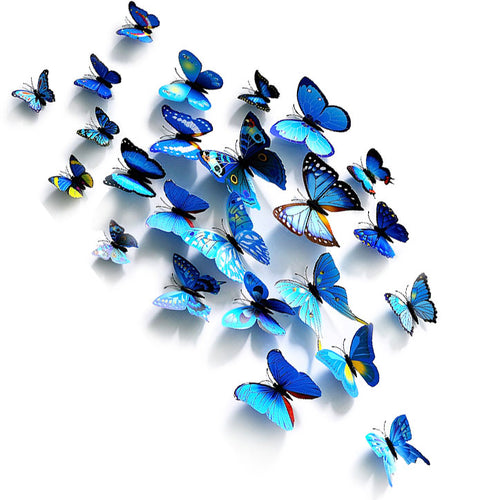 3D Effect Foldable Mixed Blue Butterflies Decorations with Magnet  Water and UV Resistant  24 Pieces