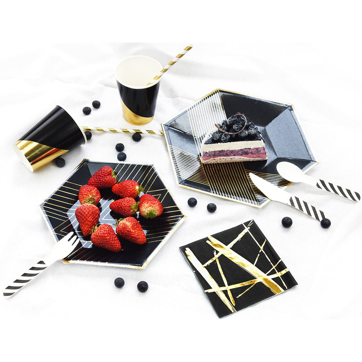 Gold Stripes Black Party Paper Plates (Small) 24 Pieces
