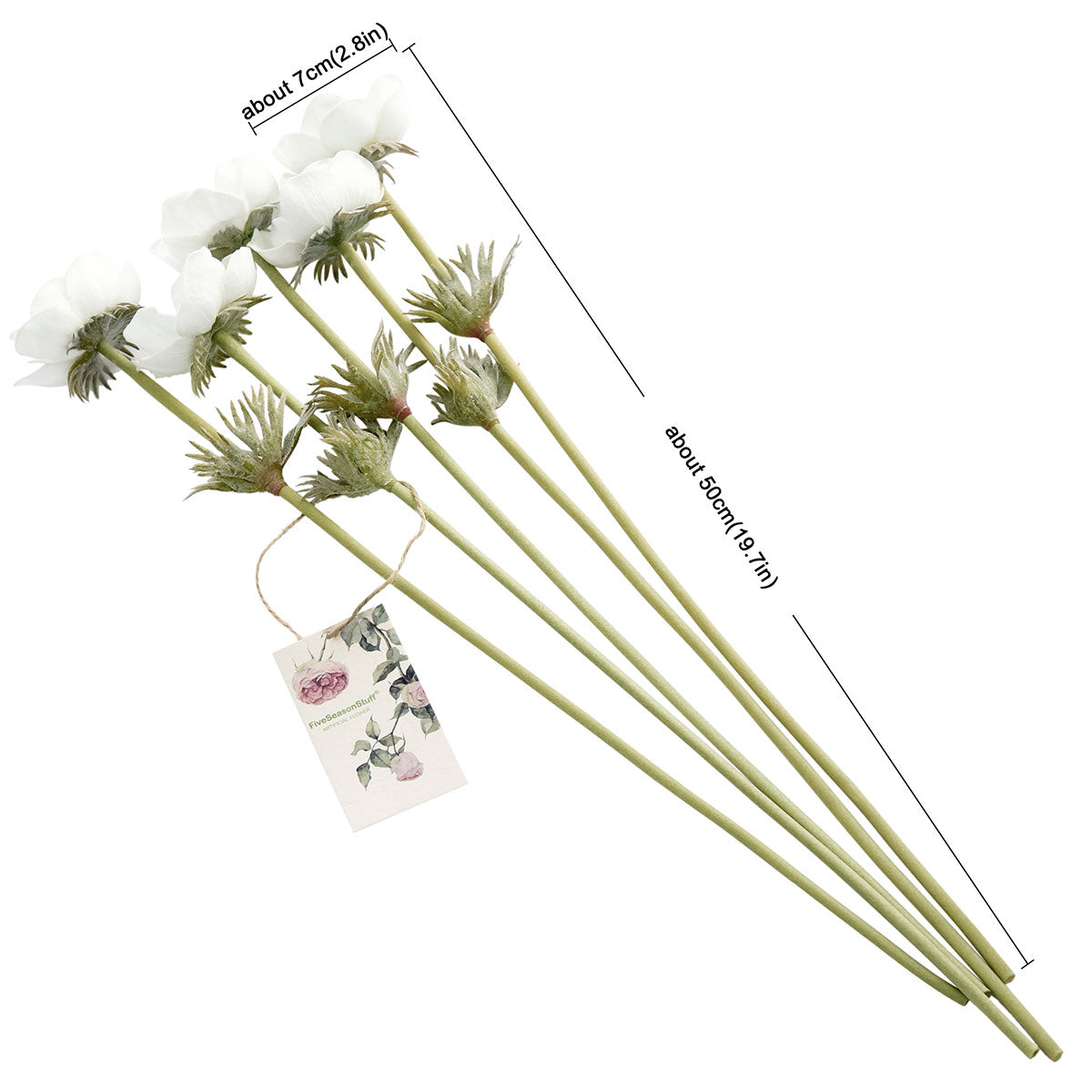 5 Long Stems (White) Anemone ‘Real Touch’ Artificial Flower