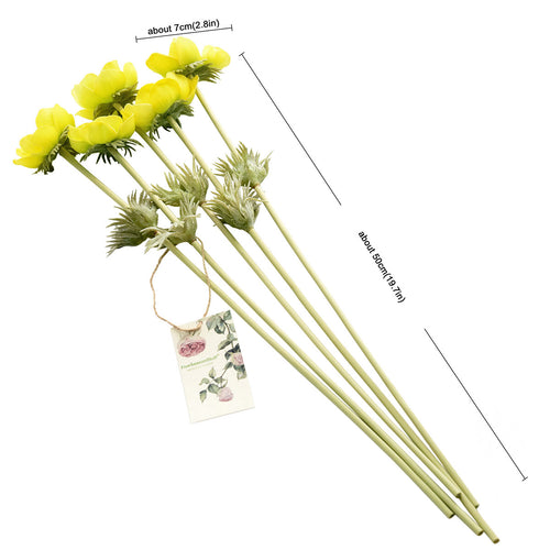 5 Long Stems (Bright Yellow) Anemone ‘Real Touch’ Artificial Flower