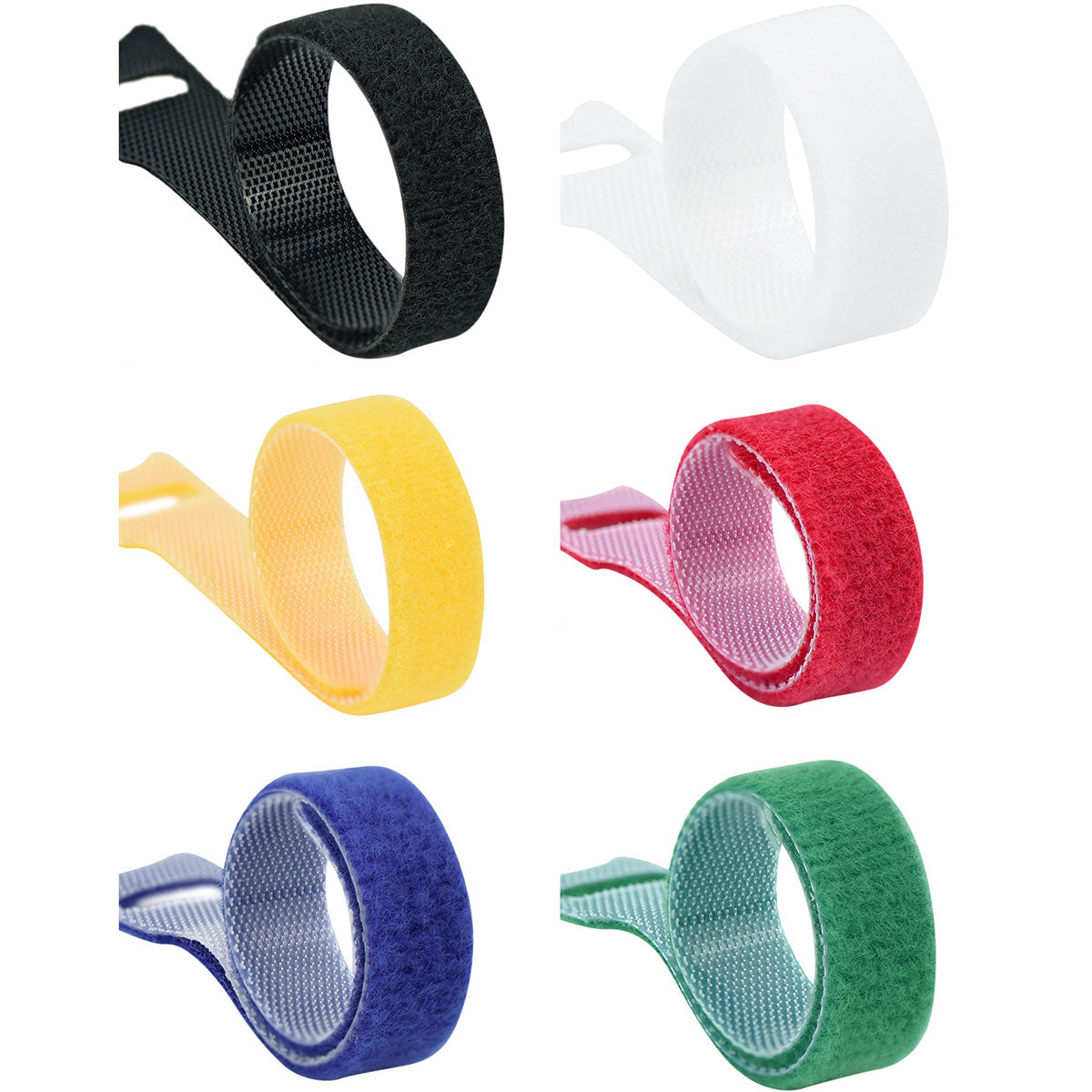 6 Mixed Color Hook and Loop Cable Ties 50 Pieces