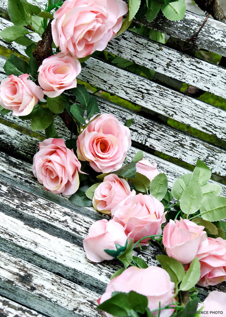 Artificial Silk Rose Garlands Vine Plant Flower Leaves (Amaranth Pink) 2 Pcs