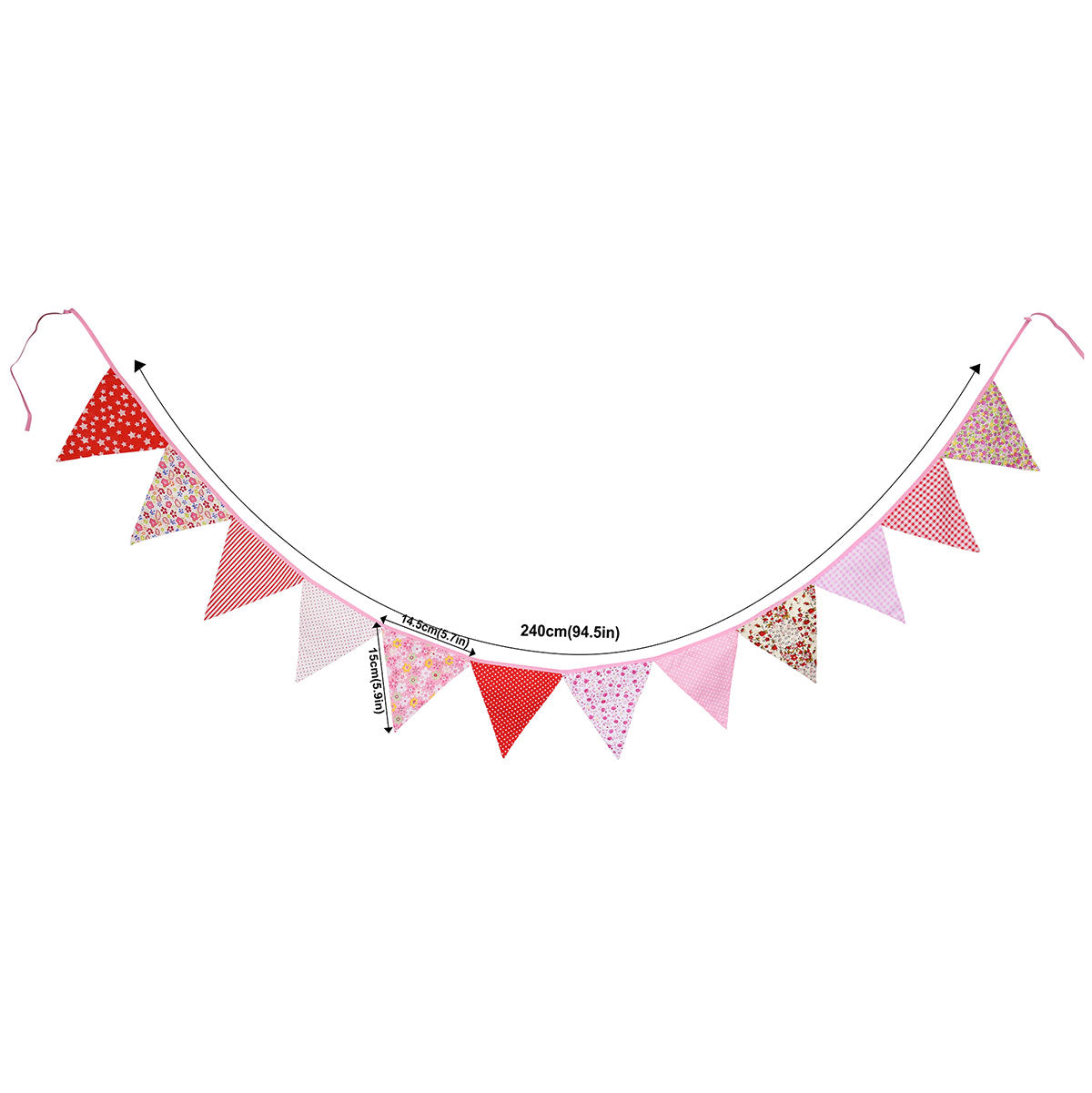 2 Pink Cotton Pennant Banners