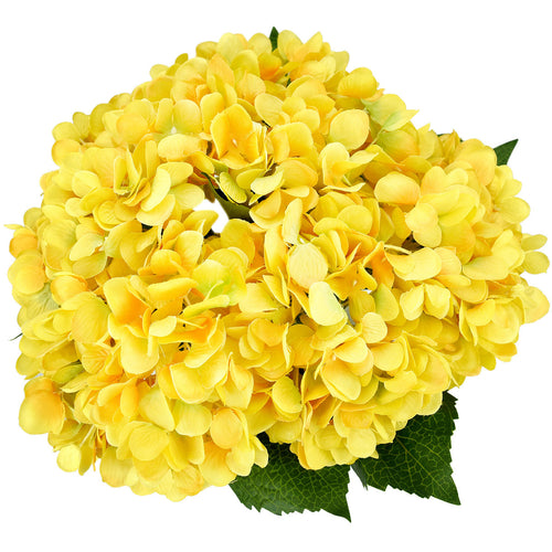 5 Stems Yellow Artificial Silk Hydrangea Flowers