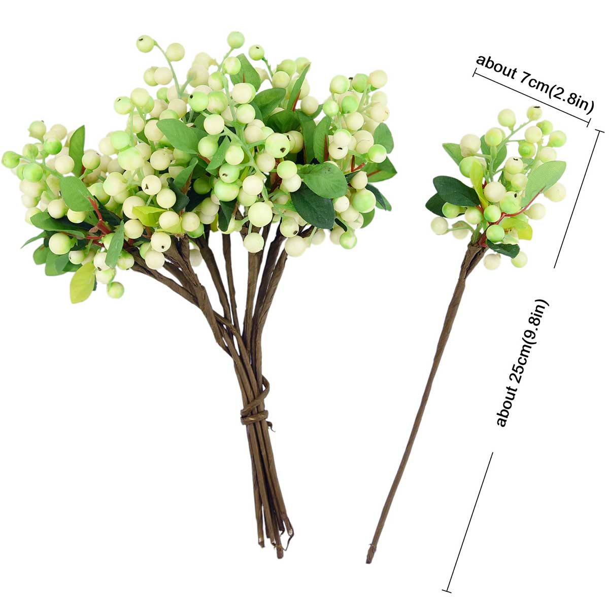 10 Stems Artificial Green Berry Bouquet 9.8 Inches (25cm)