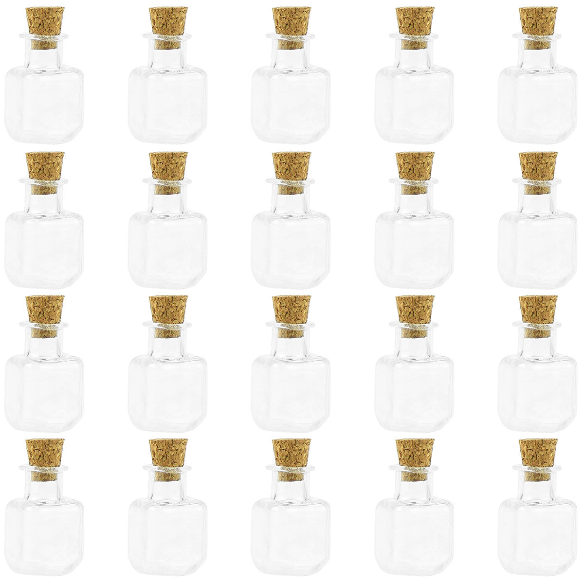 20 Pcs Mini Transparent Glass Bottles with Corks (Square Bottle)