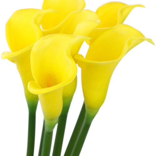 Bright Yellow Real Touch Large Size Calla Lilies Artificial Flower Bouquet 6 Stems